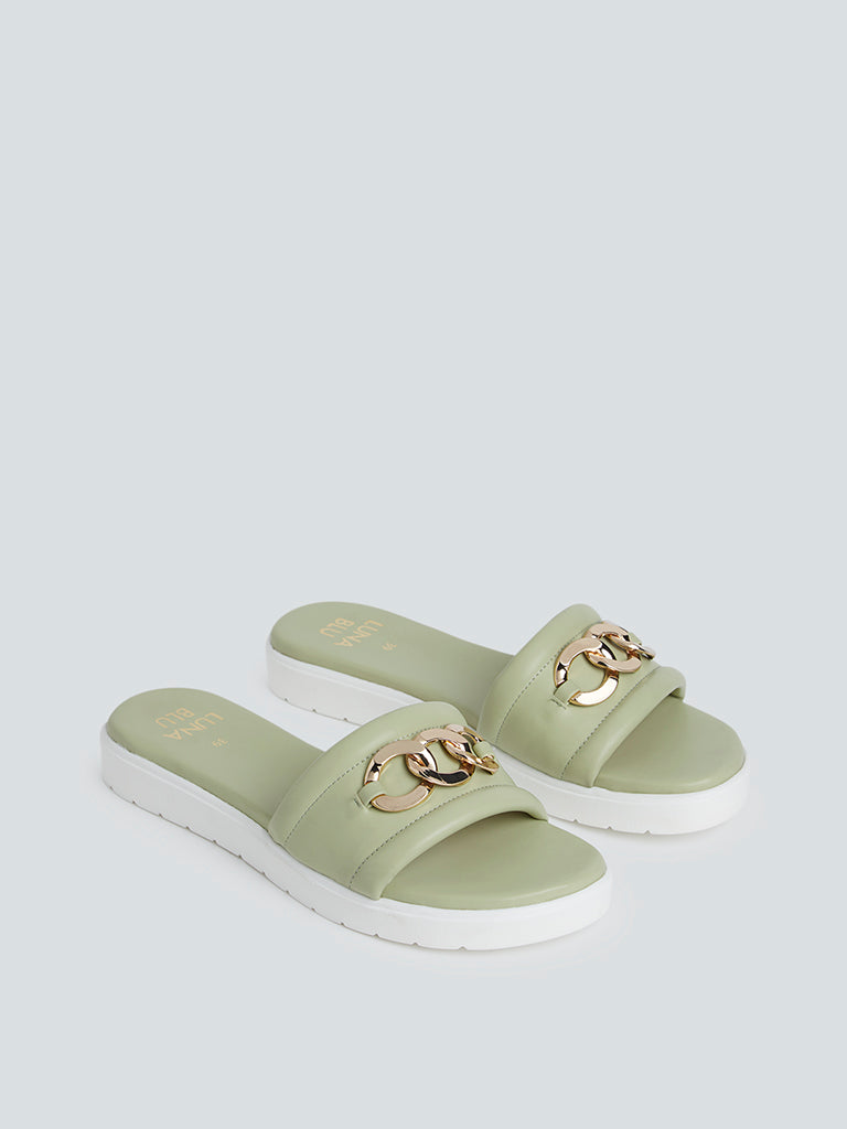 LUNA BLU Light Sage Chain-Detail Slides